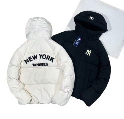 MLB Yankees flocked leather logo baseball down jacket